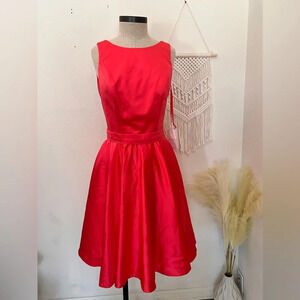 Bateau neckline pink formal cocktail satin mini dress prom dresses Easter dress